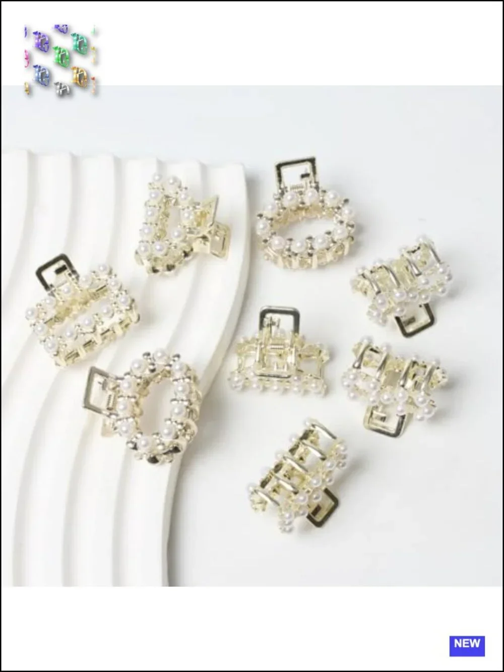 16 Pc Mini Pearl Hair Claw Clips Metal Gold Plated Bangs Styling Accessories
